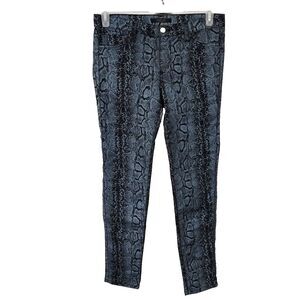 KanCan Jeans Pants Size 11 Stretch Snake Print Straight Leg Black Silver 31x29